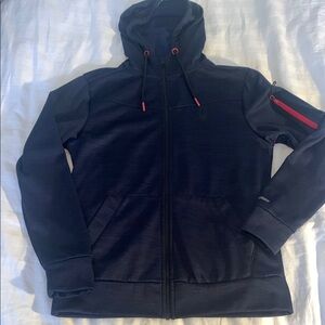 Spyder Pro WB navy/black fleece lined hoodie zip sleeve pocket EUC